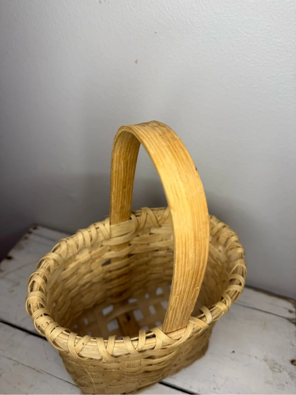 Vintage HandMade Split Wood Woven Wine Carrier Basket For 2 Wine Bottles Sturdy